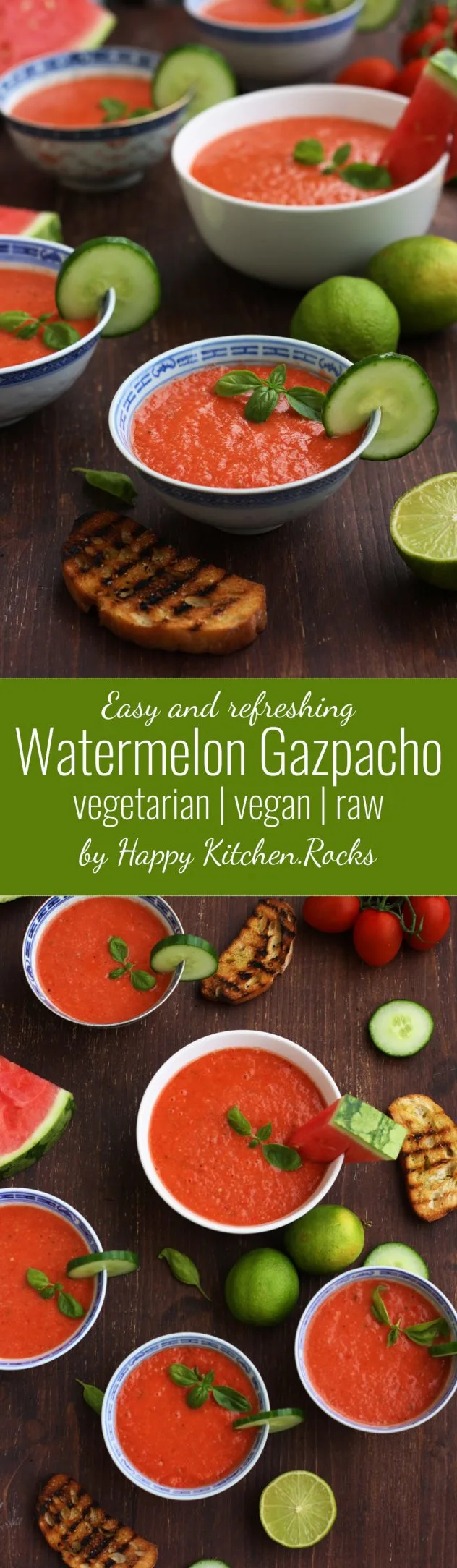 Refreshing and light watermelon gazpacho is a perfect vegan and raw summer soup. This easy recipe only takes 15 minutes to make!