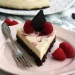 Healthy Brownie Cheesecake Closeup in a Plate on the Kitchen Island