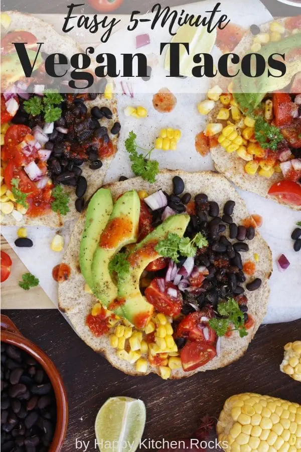 Vegan Tacos Flatlay Pinterest Image with Text Overlay