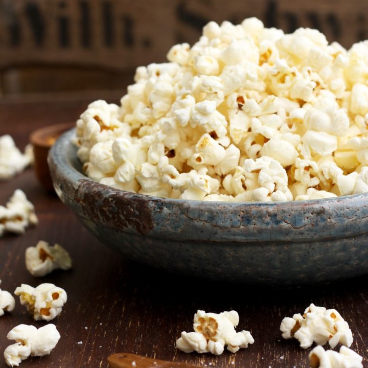 Always Perfect Stovetop Popcorn Beautiful Closeup on a Bowl