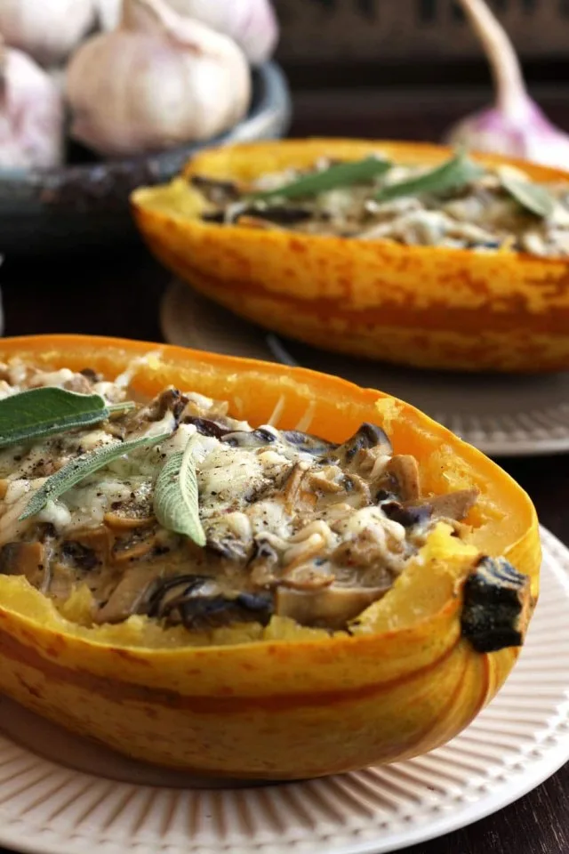 Roasted Spaghetti Squash with Mushrooms - Beautiful Dish Ready for the Healthy Dinner