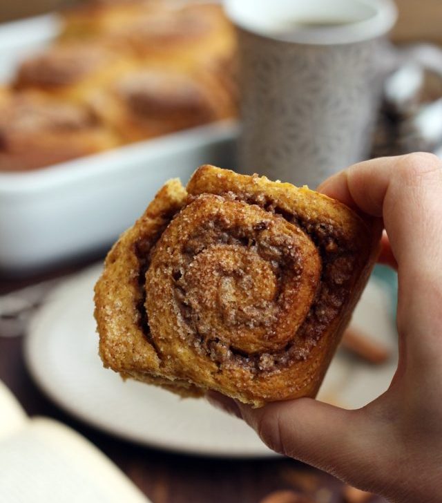 Healthy Cinnamon Sweet Potato Rolls - Holding a Roll in the Hand
