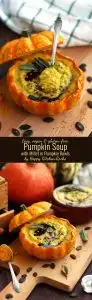 Easy Pumpkin Soup with Millet in Pumpkin Bowls Super Long Collage of Two Images and Text Overlay