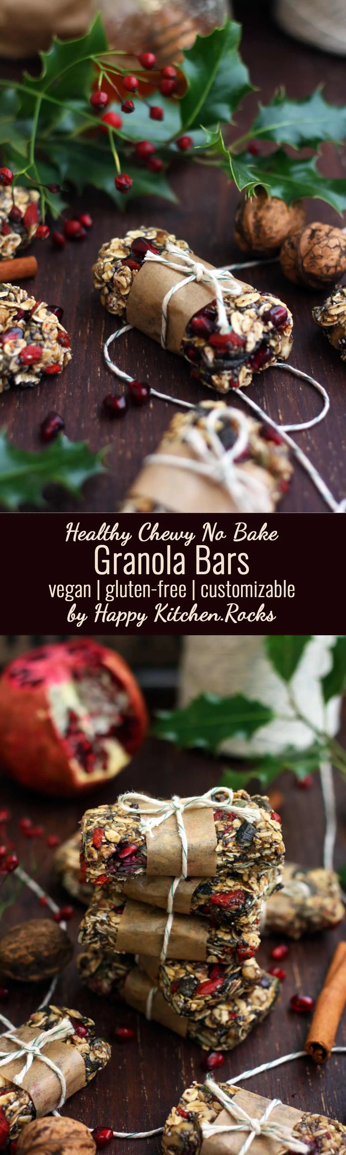 Healthy Chewy No Bake Granola Bars - Super Long Collage with Two Images and Text Overlay