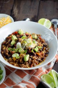 Vegetarian Smoky Black Bean Chili with Wheat Berries recipe. Easy, delicious, hearty and thick black bean chili recipe perfect for the cold season!