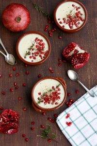 Cauliflower Soup in Bowls with Pomegranate
