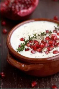Cauliflower Soup Garnished with Pomegranate Seeds