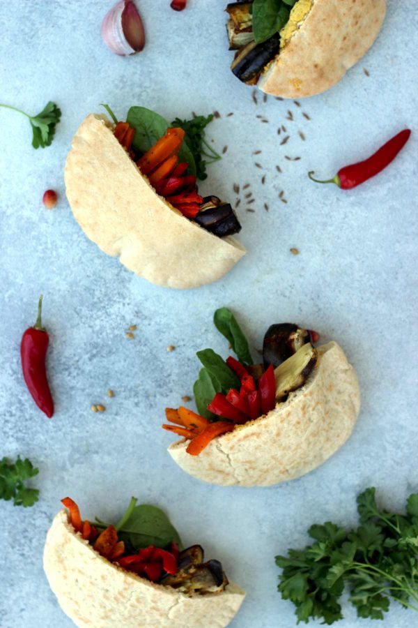 Pita Pockets with Roasted Veggies and Hummus • Happy Kitchen