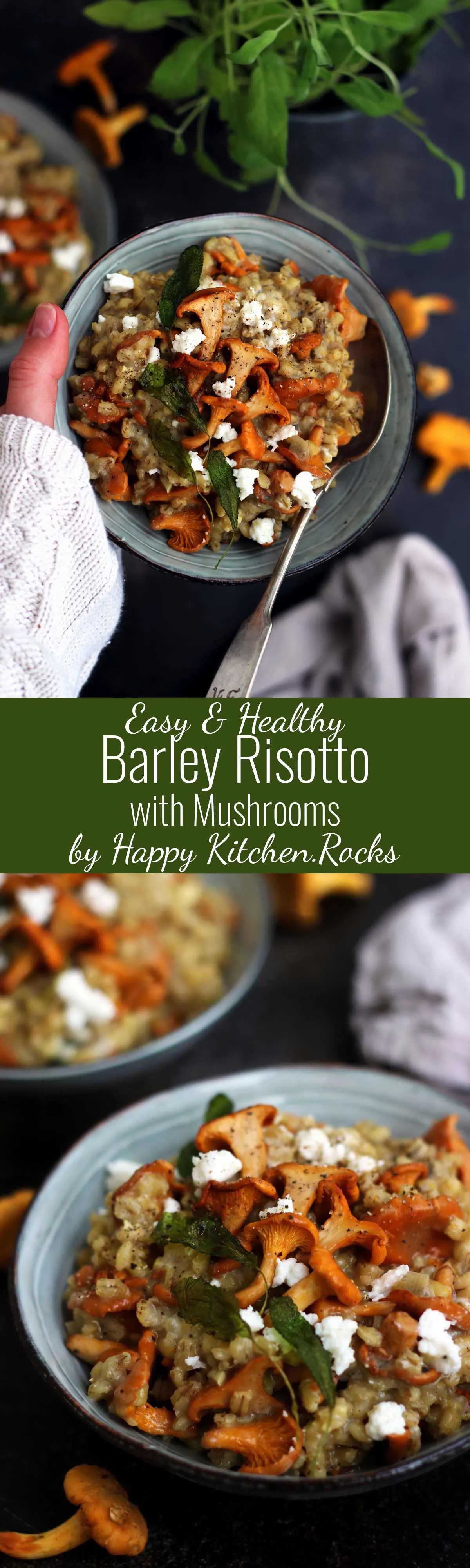 Easy Barley Risotto with Mushroom and Goat Cheese Super Long Collage with Two Images and Text Overlay