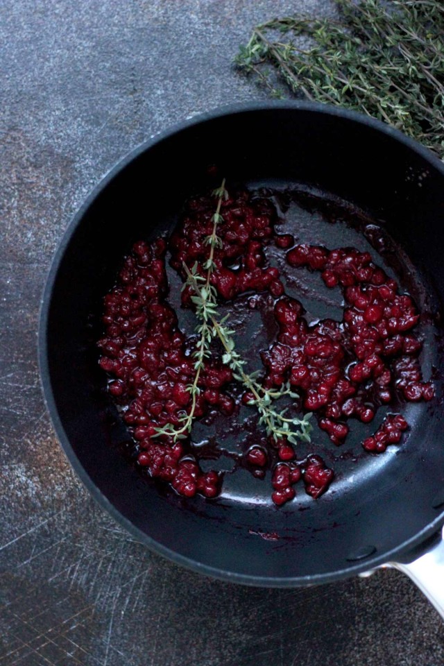 Easy Cranberry Baked Brie with Thyme - Cranberry Lingonberry Sauce in a Pan