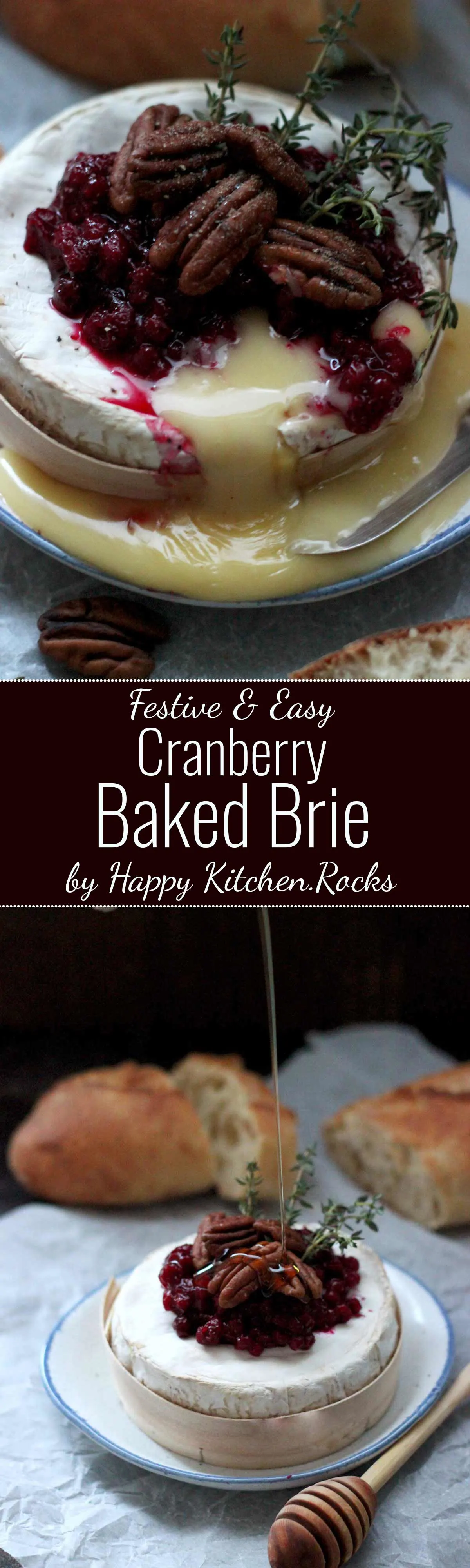 Easy Cranberry Baked Brie with Thyme Super Long Image for Pinterest