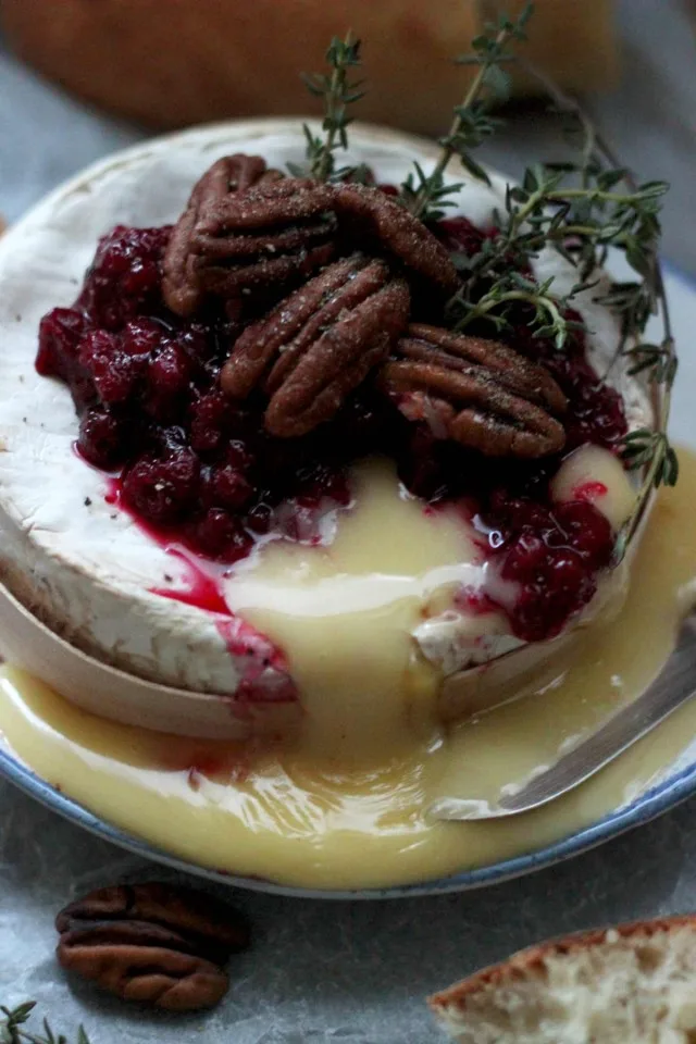 Easy Cranberry Baked Brie with Thyme - Running Brie Closeup