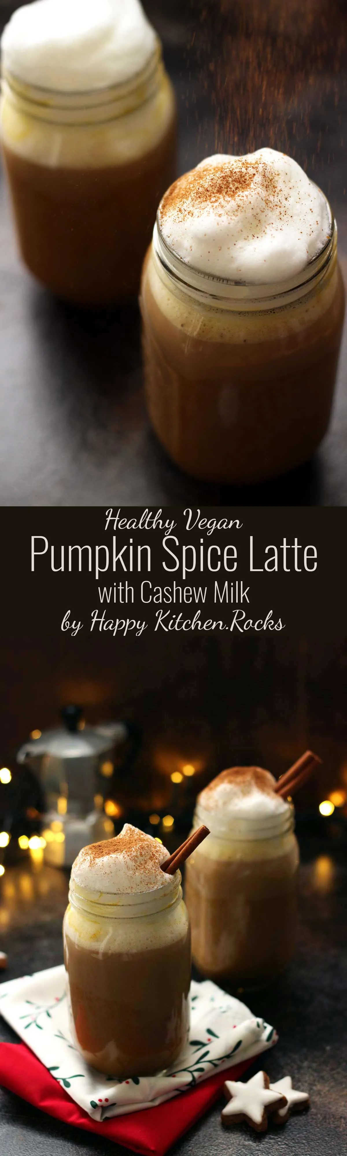 Healthy Vegan Pumpkin Spice Latte Collage of Two Recipe Images