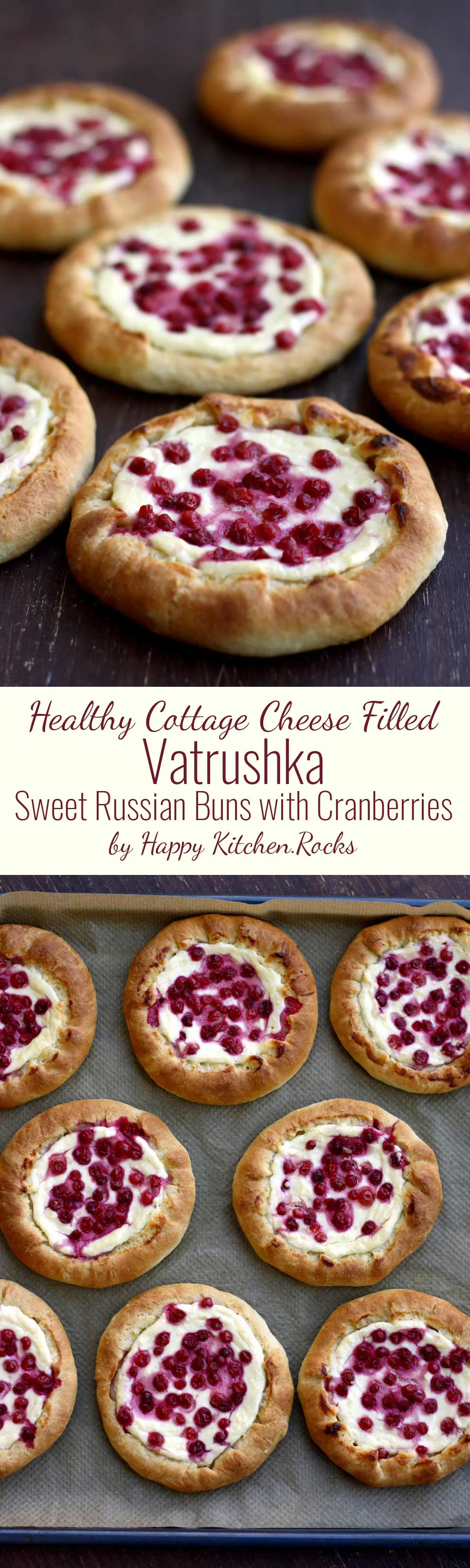 Vatrushka Sweet Russian Farmer's Cheese Buns with Tea - Super Long Collage with Text Overlay