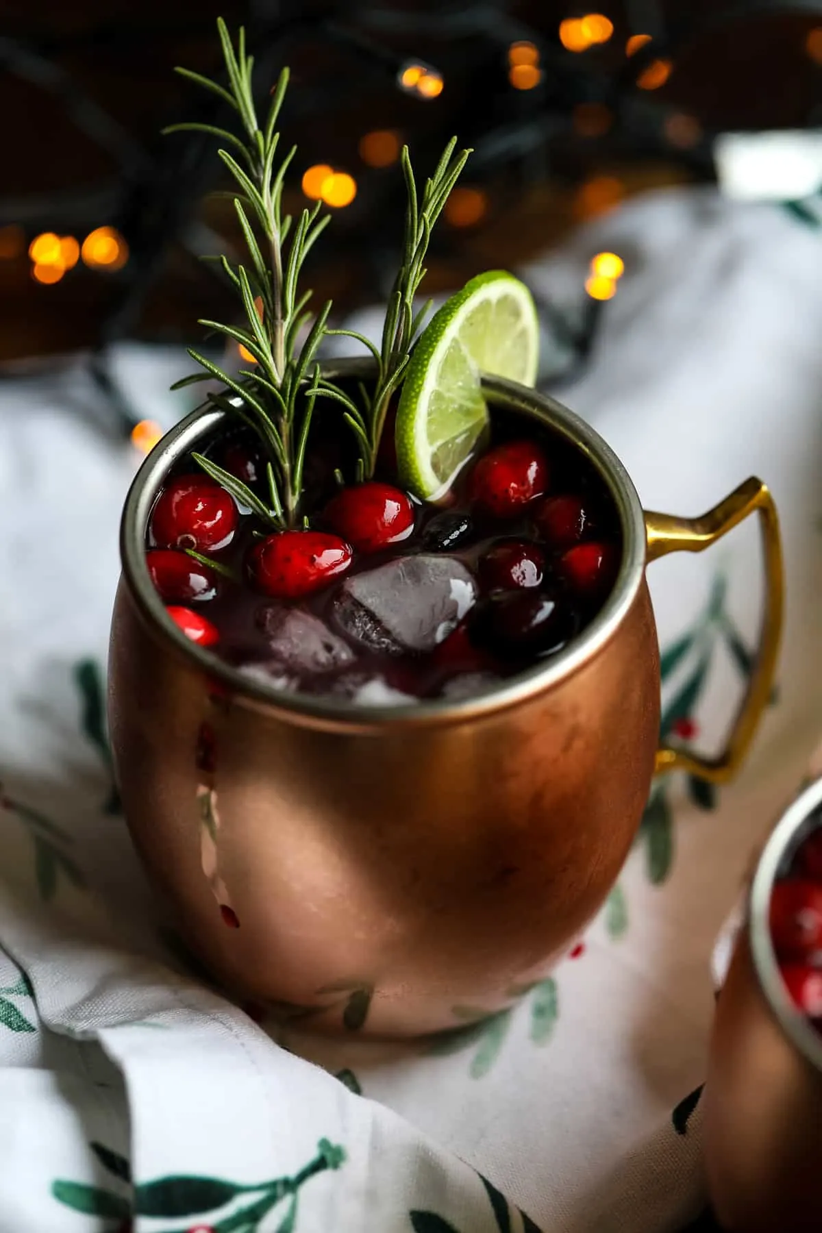 A Copper Mug Filled with Cranberry Moscow Mule.