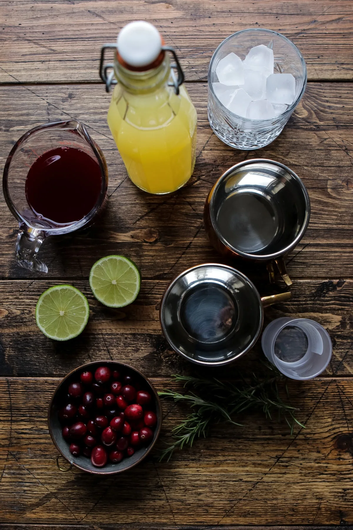 Ingredients for Cranberry Moscow Mule.