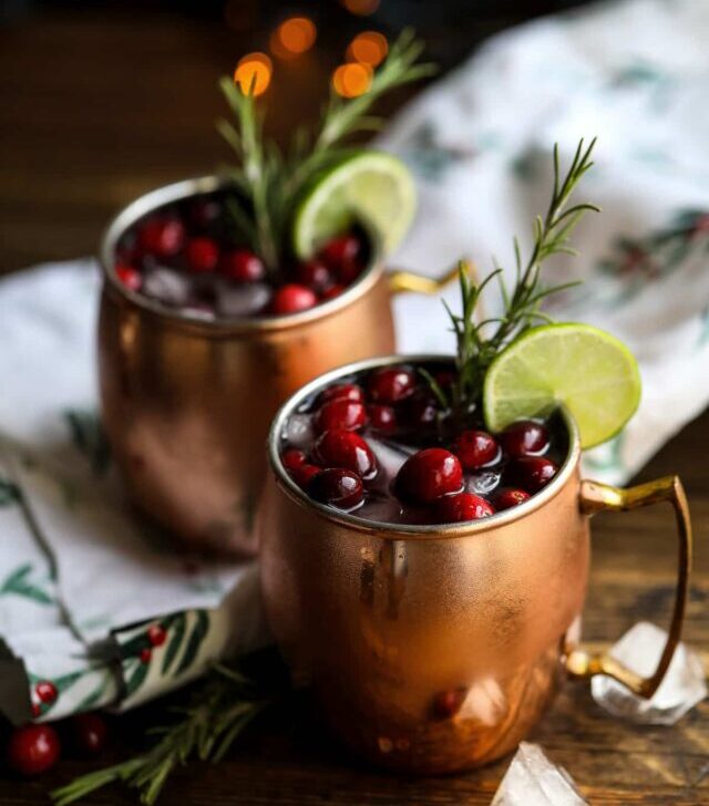 Cranberry Moscow Mule in Copper Mugs
