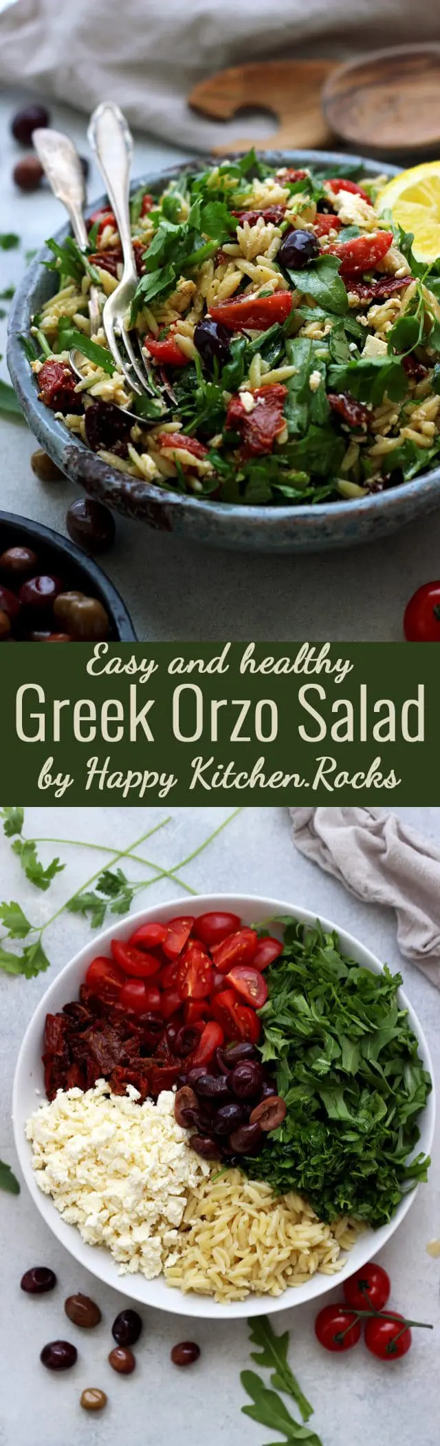This easy Greek Orzo Salad is perfect for picnics, potlucks, BBQ and get togethers. Whenever you need an easy and healthy side dish, that is guaranteed to disappear first, make this gorgeous Greek orzo salad! #pastasalad #orzo #sidedish #bbq #Greekfood #Mediterraneanfood #pasta #salad #summersalad #summerveggies #healthyrecipes #orzopastasalad #pastasaladrecipe #saladrecipes #recipe