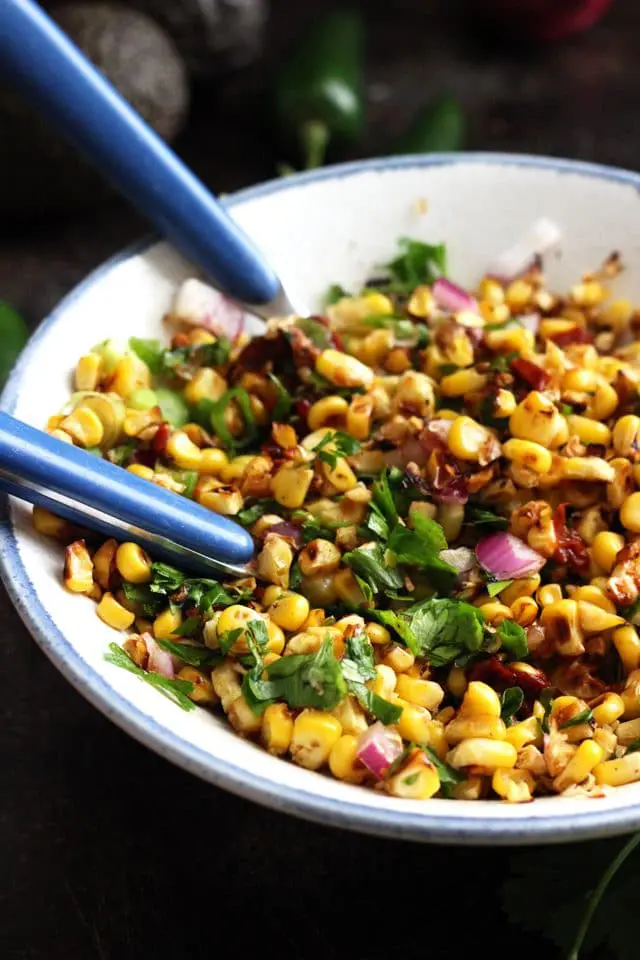 Chipotle Corn Salsa in a Bowl Closeup