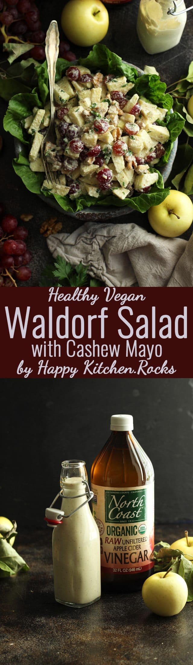This healthy Waldorf salad is a vegan take on the classic Waldorf salad. Deliciously creamy apple cider vinegar dressing is used instead of mayonnaise for a lighter and fresher version. Perfect for your Labor Day vegan menu! @nthcoastorganic #ad #nodairy #salad #waldorfsalad #apples #walnuts #grapes #veganreceipe #easyrecipe #paleo #labordayrecipes #healthyrecipes #saladrecipes #recipe #recipes #sidedish #summersidedish #lunch #summersalads #picnicrecipe #fallrecipe