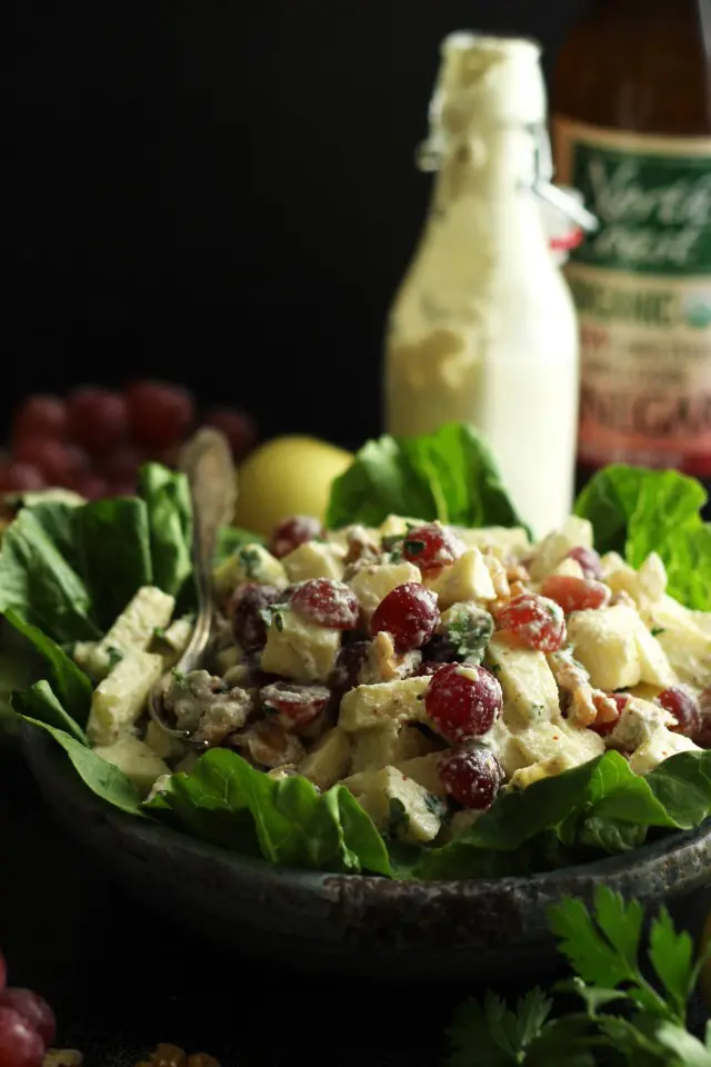 Healthy Vegan Waldorf Salad Recipe - with Ingredients in the Background on the Table