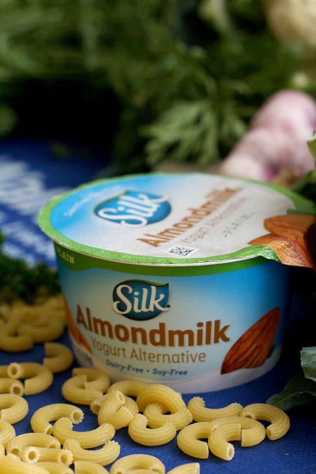 Silky Vegan Mac and Cheese - Closeup on the Silk Almondmilk Yogurt Alternative