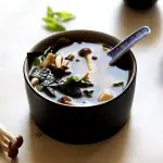 Easy Miso Soup (Japanese Clear Soup) - a Full Bowl of Soup Served with a Spoon