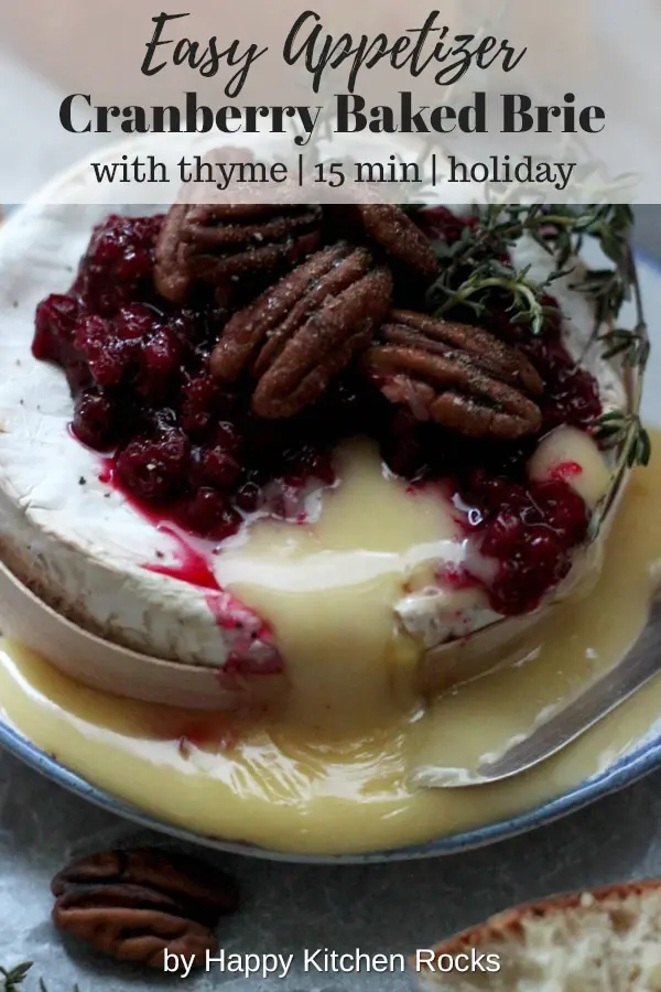 Easy Cranberry Baked Brie with Thyme - Delicious Running Brie Closeup