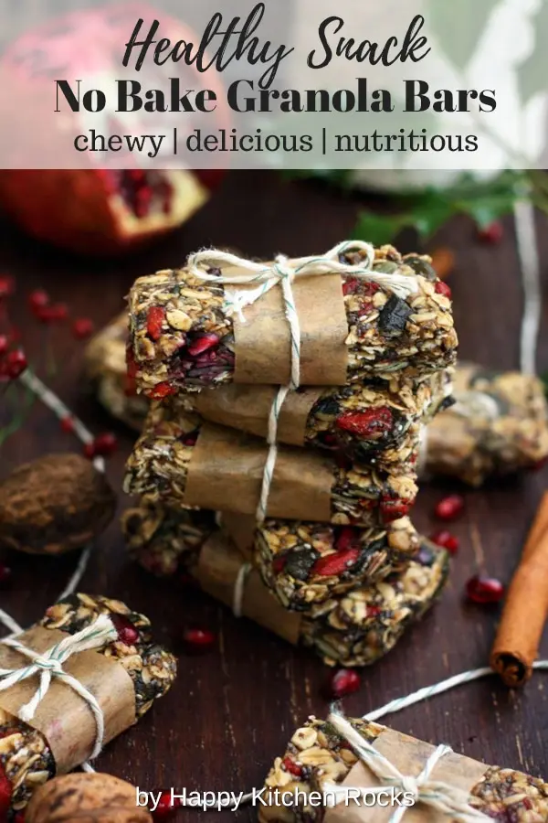 Healthy Chewy No Bake Granola Bars Stack with Text Overlay