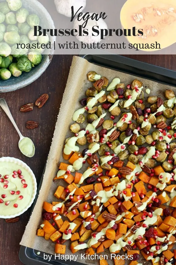 Roasted Brussels Sprouts with Butternut Squash Overhead Collage with Text Overlay