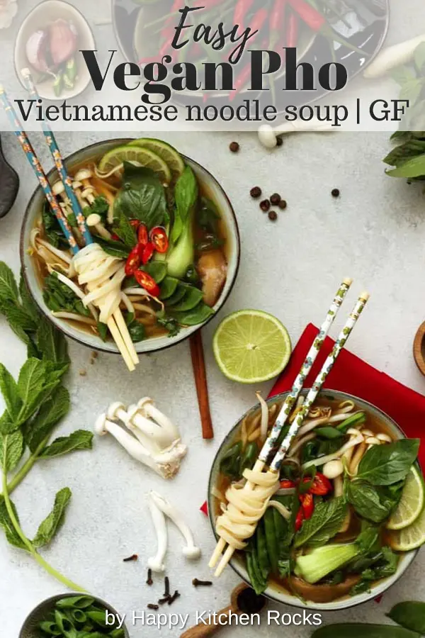 Easy Vegan Pho (Vietnamese Noodle Soup) Collage with Text Overlay