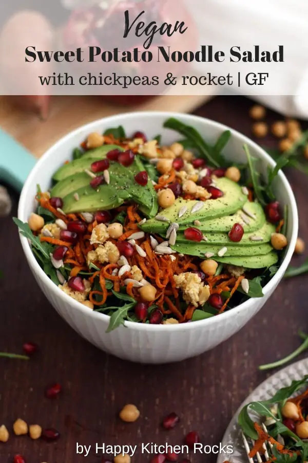 Healthy Sweet Potato Noodle Salad with Chickpeas and Rocket Collage with Text Overlay
