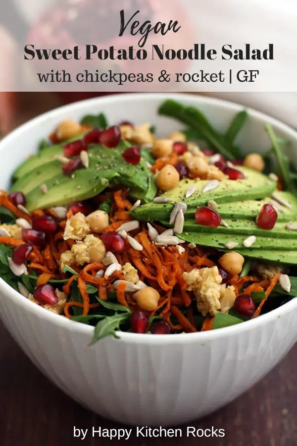 Healthy Sweet Potato Noodle Salad with Chickpeas and Rocket Collage with Text Overlay