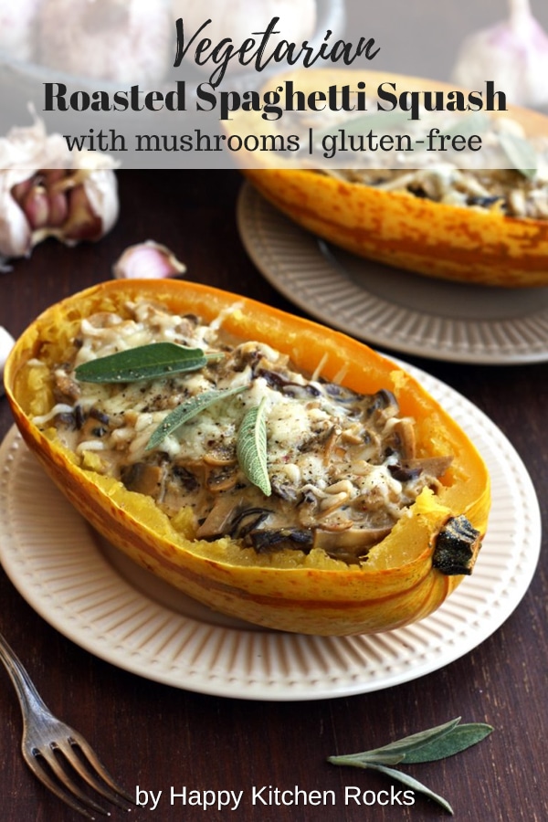 Roasted Spaghetti Squash with Mushrooms on the Plate Collage with Text Overlay