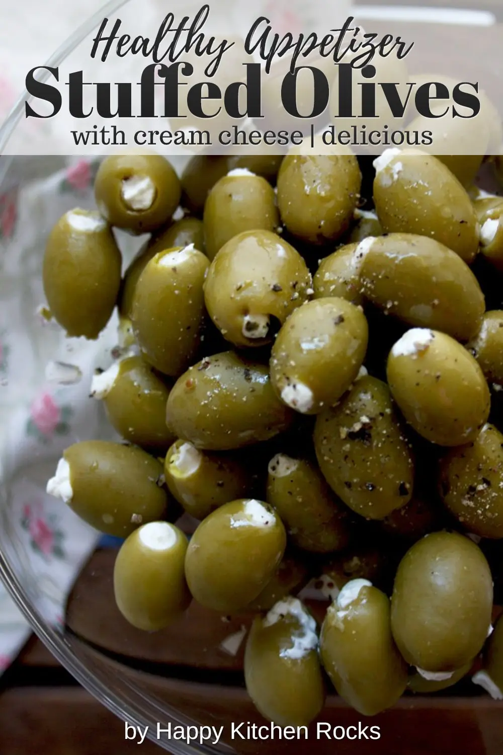Cream Cheese Stuffed Olives Closeup Collage with Text Overlay