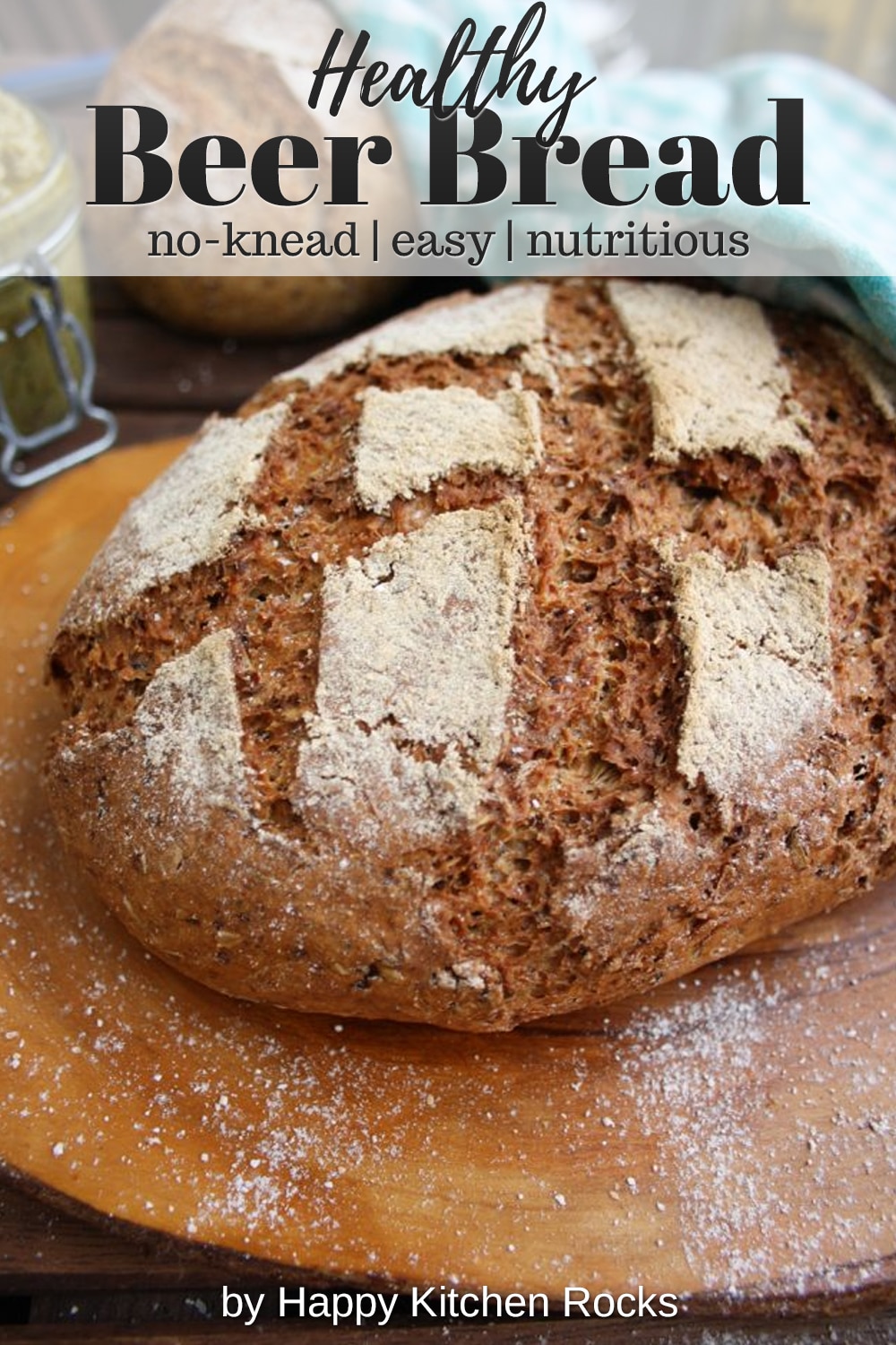 Easy No-Knead Beer Bread Closeup Collage with Text Overlay
