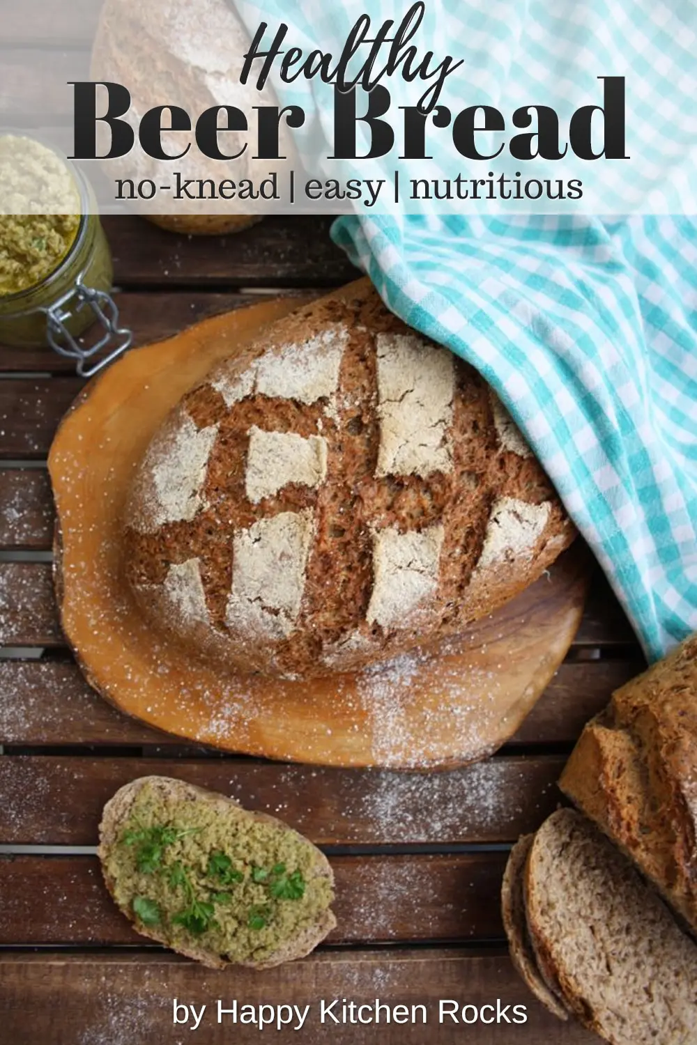 Easy No-Knead Beer Bread Overhead Collage with Text Overlay