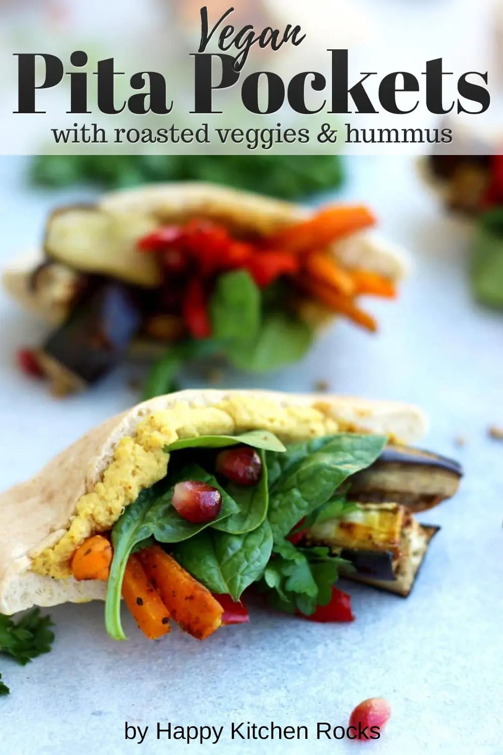 Pita Pockets with Roasted Veggies and Hummus Collage with Text Overlay