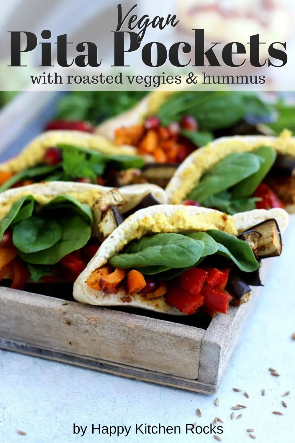 Pita Pockets with Roasted Veggies and Hummus Side View Collage with Text Overlay
