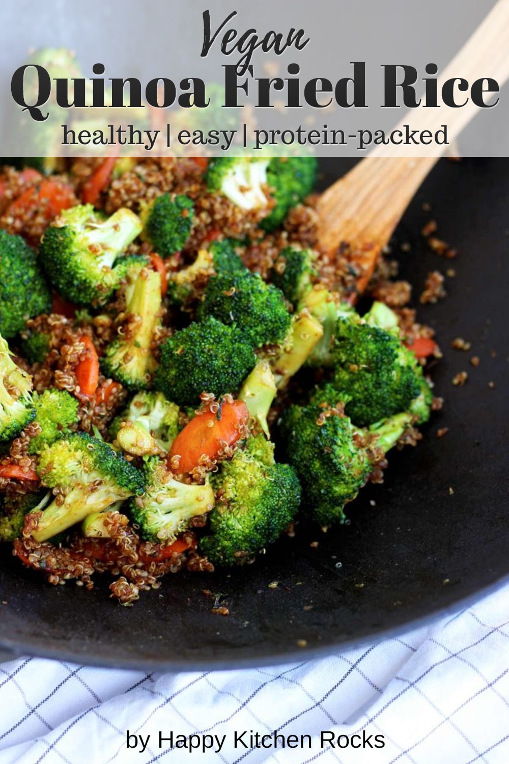 Simple Vegan Quinoa Fried Rice in a Pan Collage with Text Overlay