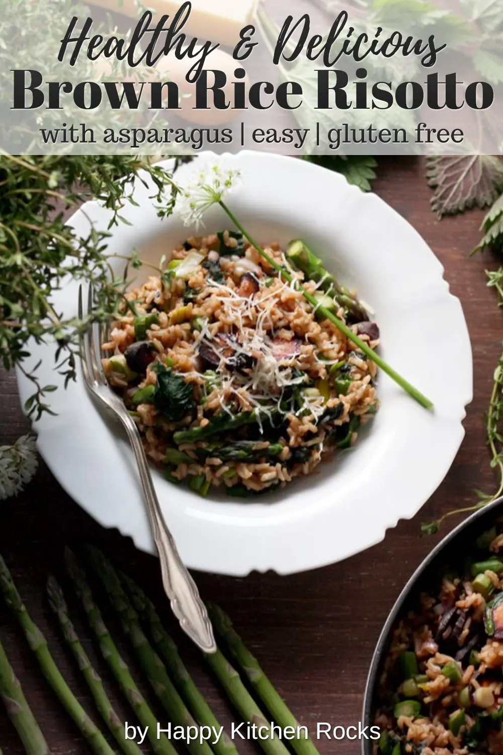 Spring Brown Rice Risotto with Asparagus Overhead Collage with Text Overlay