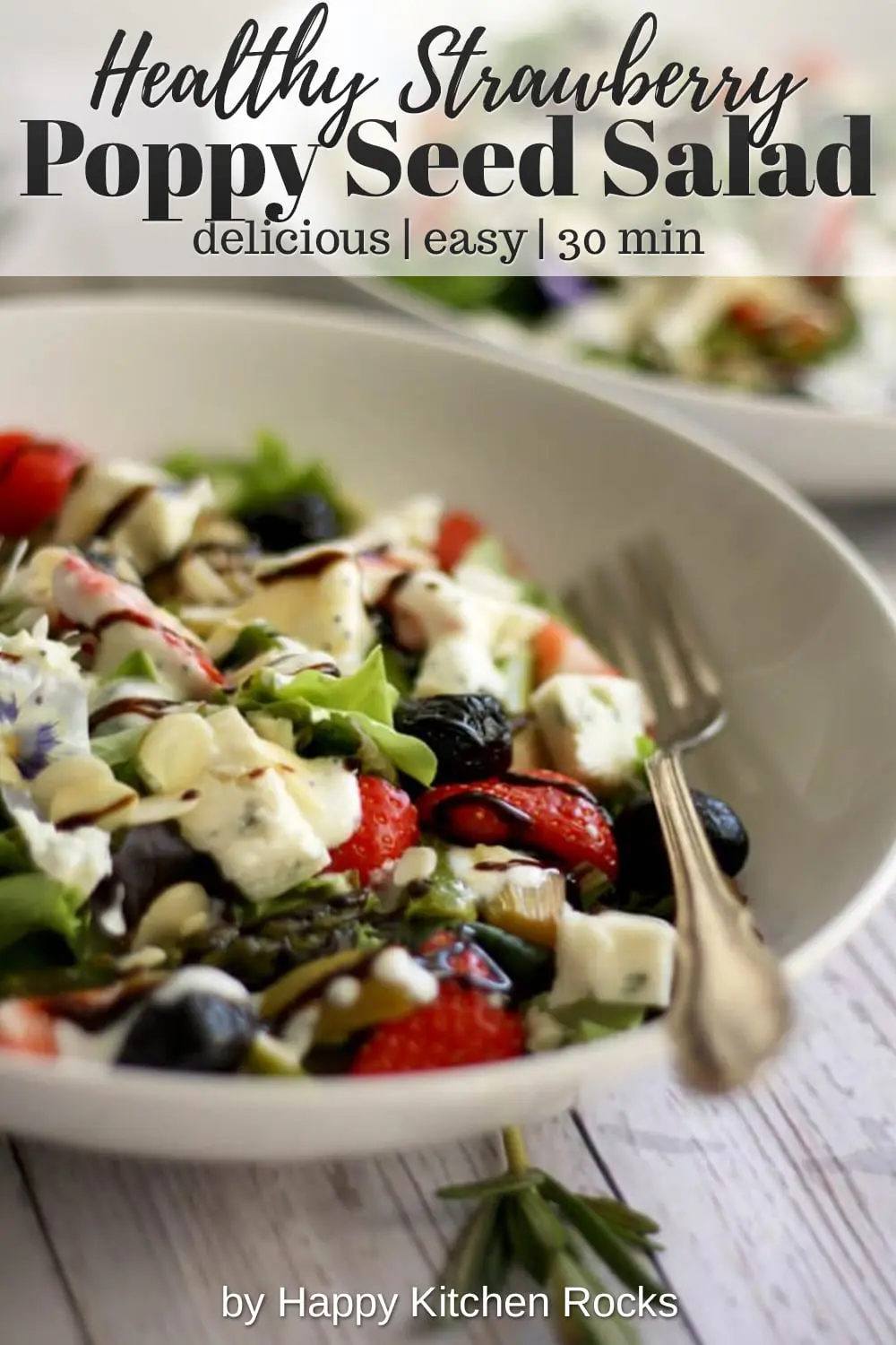 Strawberry Poppy Seed Salad with Asparagus and Rhubarb Collage with Text Overlay