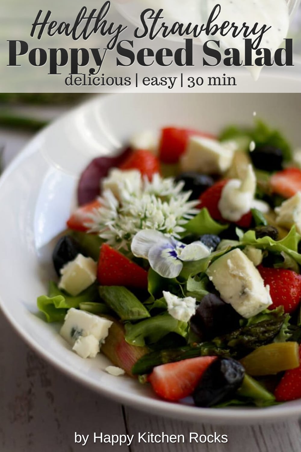 Strawberry Poppy Seed Salad with Asparagus and Rhubarb Closeup Collage with Text Overlay