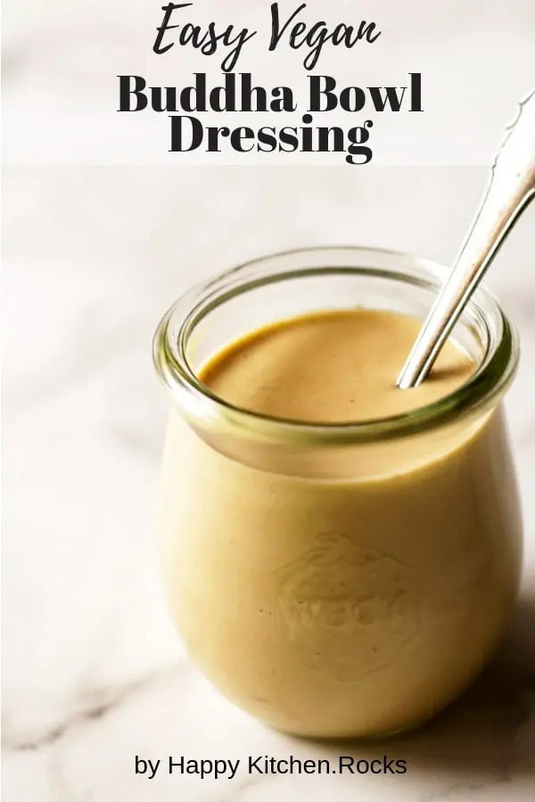 A Jar of Tahini Dressing with a Teaspoon in It Collage with Text Overlay