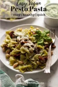 Vegan Pesto Pasta on a Plate Collage with Text Overlay