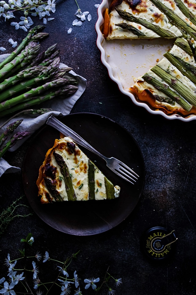 Asparagus Quiche with Sweet Potato Crust • Happy Kitchen