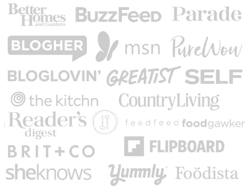 Logos of the sources that feature Happy Kitchen Rocks food blog