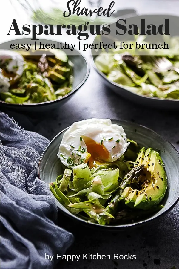 Shaved Asparagus Salad with Poached Eggs Pinterest Image with Text Overlay