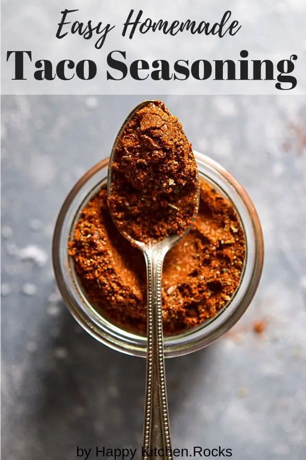 Pinterest Image of Homemade Taco Seasoning in a Spoon