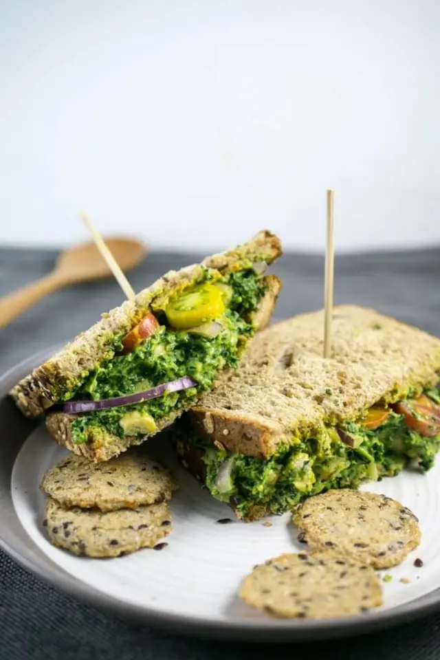 Collard Greens Pesto Chickpea Salad Sandwiches Vegan